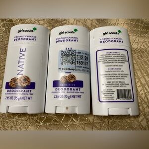 NATIVE LIMITED EDITION Girl Scout Coconut Carmel Deodorant Stick -LOT OF 3 NEW !